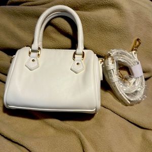 White mini faux leather dr bag style purse with removable strap